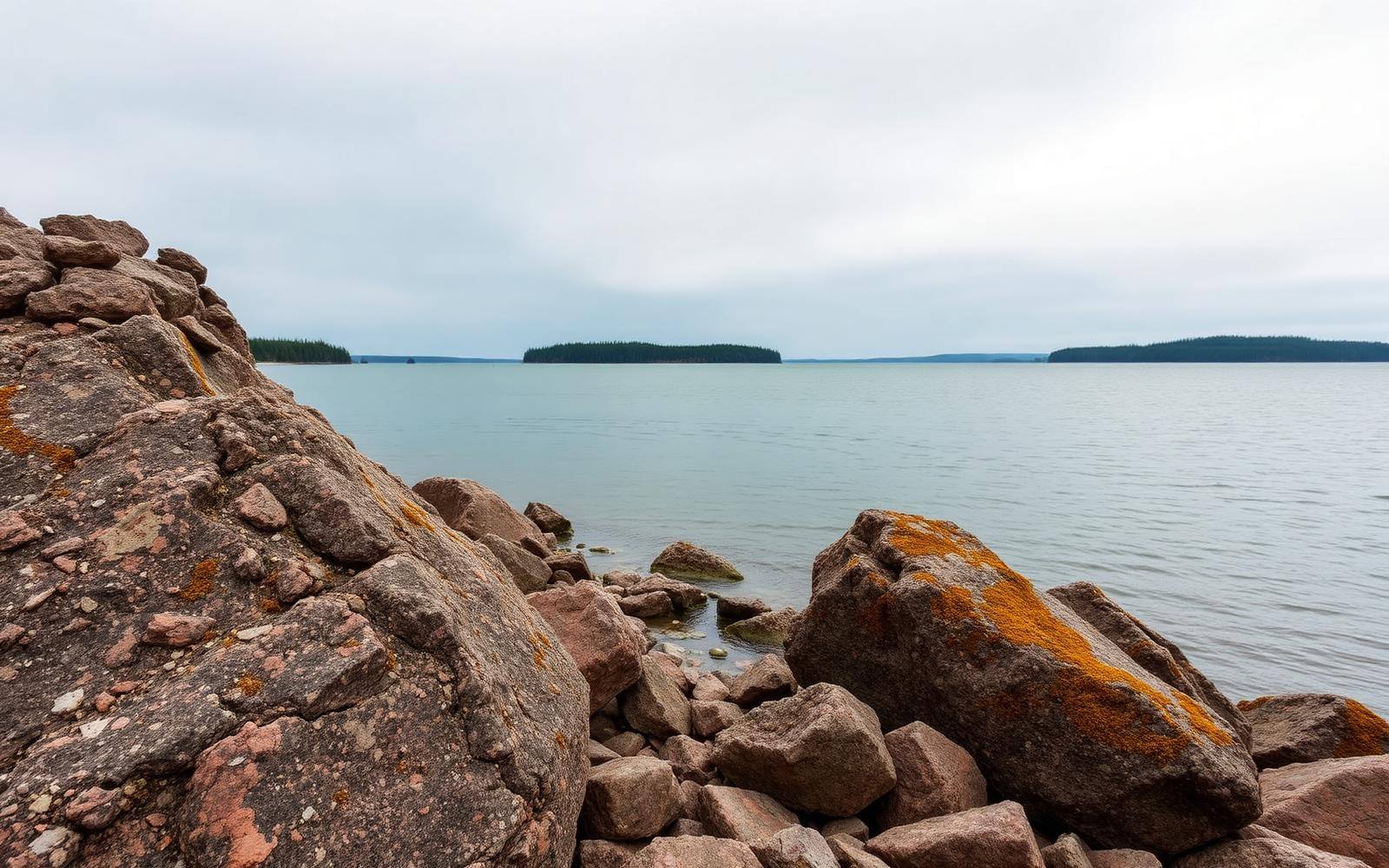 Suomalainen järvimaisema ja graniittiranta