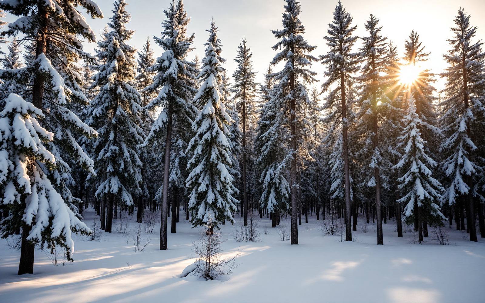 Talvinen suomalainen kuusimetsä